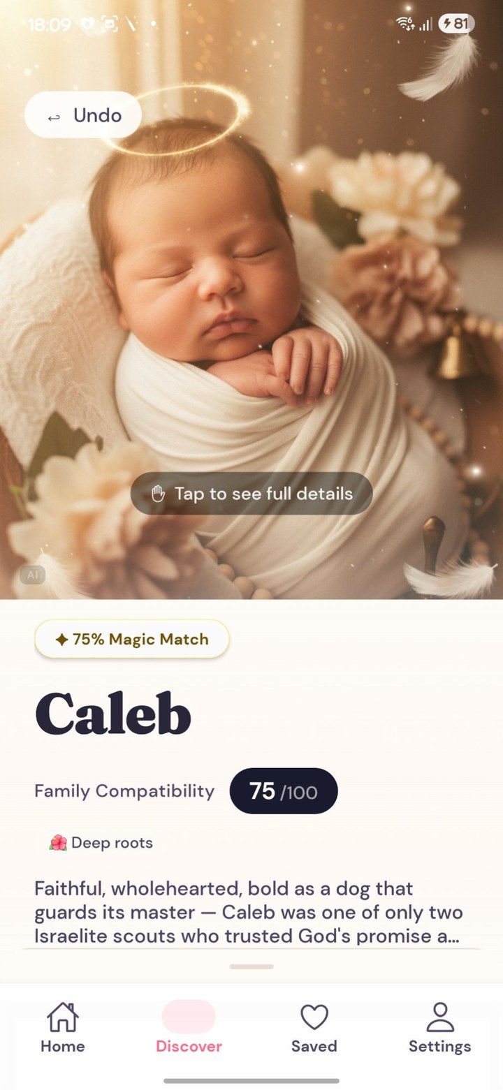 An AI-generated baby portrait in the NameRoot app, shaped by the name's heritage